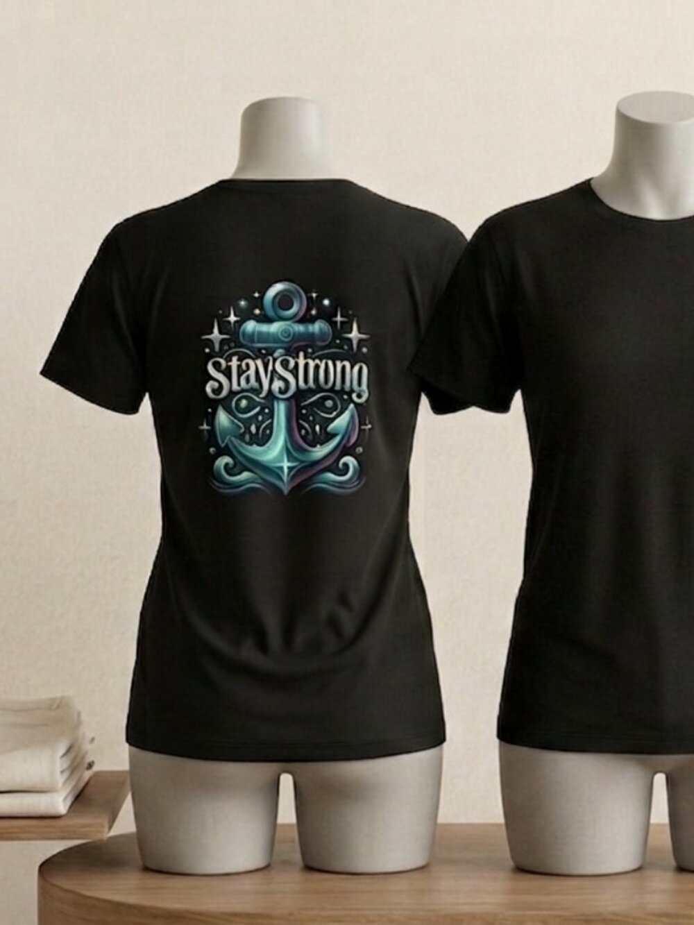 Classic black crew neck t-shirt with graphics